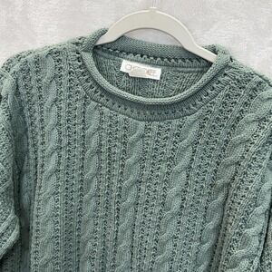 NWT Cherokee Sweater Womens M Green Cable Knit Pullover Roll Crew Neck VTG USA